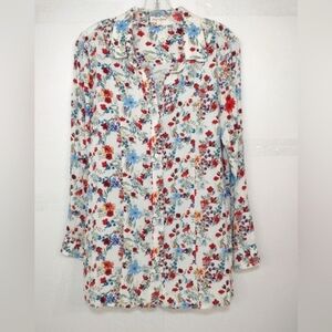 Song n Spirit Women's White Background and Colorful Floral Print Top Size (M)